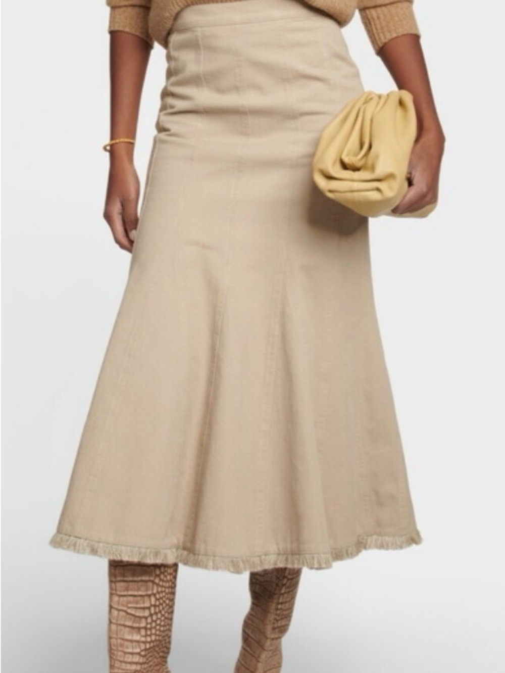 Max Mara- Beige High-Waist A-Line Midi Skirt